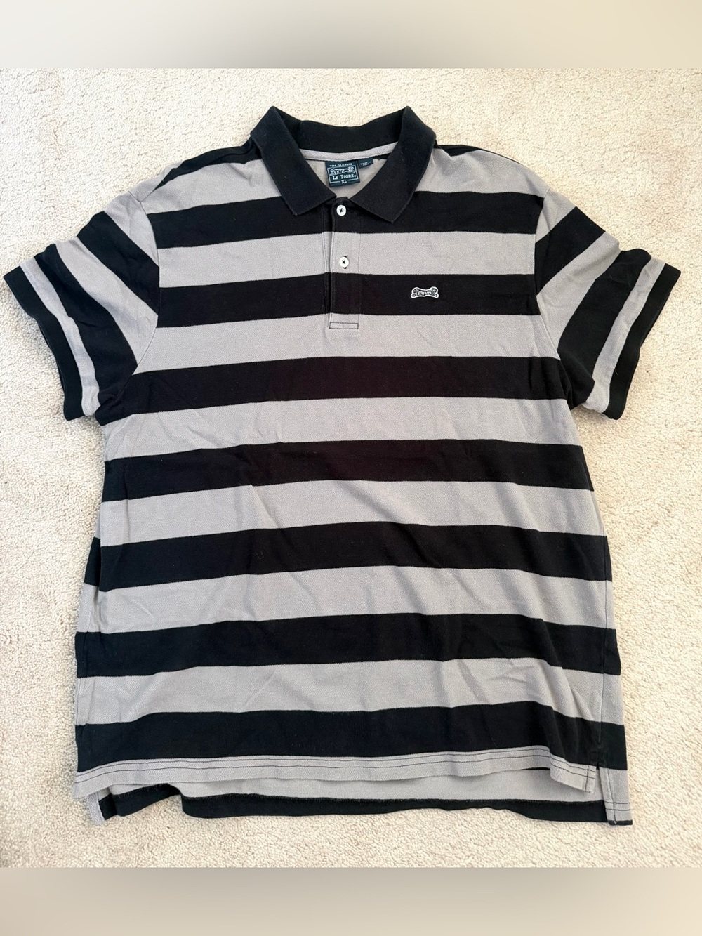 Vintage Le Tigre Striped Polo Shirt - Black & Gray Cotton Men’s size XL